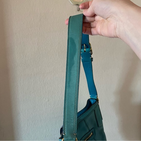Coach Small Aqua Blue Leather Shoulder Bag with Gold Hardware - Picture 6 of 9
